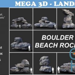 3D model ArtStation – Low poly Gray Boulder Beach Rock Collection 210103