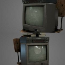 3D model 90s TV setup PBR