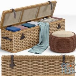 3D model Brenna Leather Accent Woven Rattan Trunk, pouf