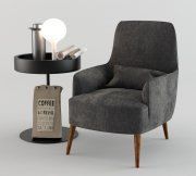 3D model Armchair, coffee table and lamp
