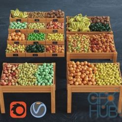 3D model Fruits in boxes