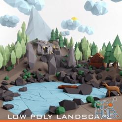 3D model CGTrader – Low poly lanscape mountain hill tree lake and other items Low-poly 3D model