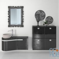3D model Black furniture and framed mirror