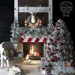 3D model Christmas set with fireplace