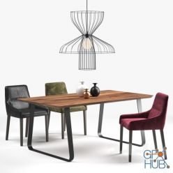 3D model Ligne Roset long island chair, vilna table, parachute lamp