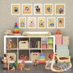 3D model Rack with toys and paintings