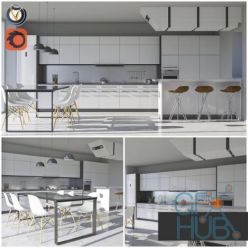 3D model Modern white kitchen
