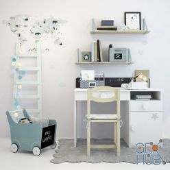 3D model Children's desk, chair and decor