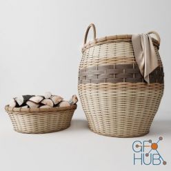 3D model Laundry basket basket with wood