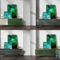 3D model 4 chests and paintings in green