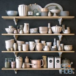 3D model Shelf with utensils in bright colors