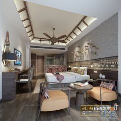 3D model Bedroom Interior of the Hotel 045