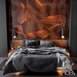 3D model Bed with wooden panel