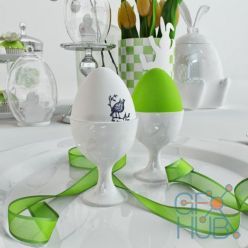 3D model Table setting with eggs and decor rabbits