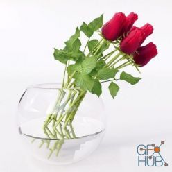 3D model Bouquet of red roses in round vase