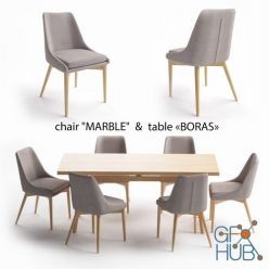 3D model Boras table with Marble chair