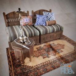 3D model Islamic sofa and decor