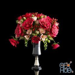 3D model Bouquet of roses in a narrow vase