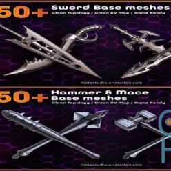 3D model ArtStation – 50 Sword + 50 Hammer & Mace Base Meshes