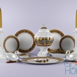 3D model Service set with swans and candles