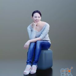 3D model Casual Woman Sitting & Laughing Scanned (Vray)