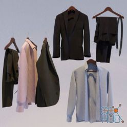 3D model Set of men's suit on hangers