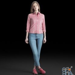 3D model Beautiful girl in shirt and jeans 3D scan