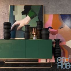 3D model Set with sideboard, vases, paintings