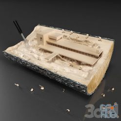 3D model Decorative house carved from a log