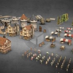 3D model Sketchfab – Medieval City Low Poly PBR Pack