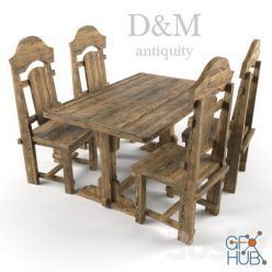 3D model Aged table and chairs from D&M