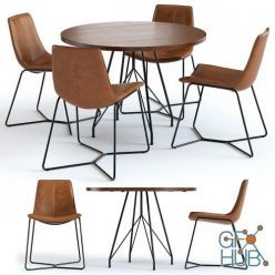 3D model West Elm Jules Table and Slope Chairs