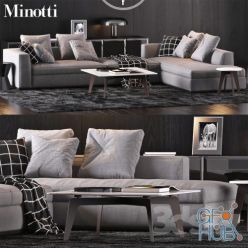 3D model Minotti furniture set with sofa POWELL