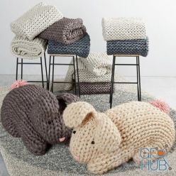 3D model Knitted hares, stool with plaids and carpet