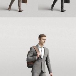 3D model Elegant man walking with a briefcase and backpack