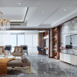 3D model Modern Style Living Room 2020 A077 (Corona)