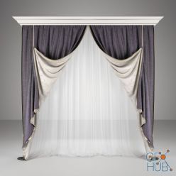 3D model Double-sided curtain with cornice