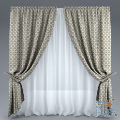 3D model Curtain drapes and white tulle