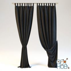 3D model Black curtain on a golden cornice