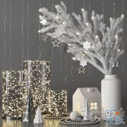 3D model Christmas Decorative set with spruce branch and garlands