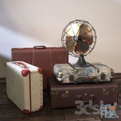 3D model Vintage Fan lamp, Suitcases