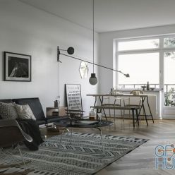 3D model Scandinavian Living Room Scene for Archviz
