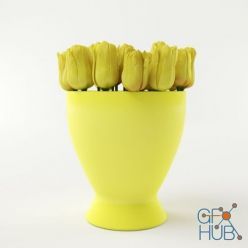 3D model Yellow tullips in a yellow vase