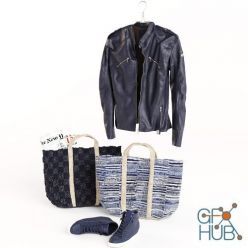 3D model Leather Jacket, Bags and Sneakers