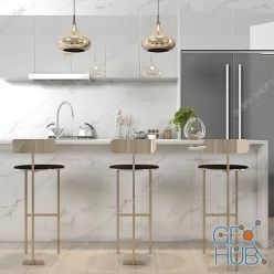 3D model Modern bar stools cabinet chandelier