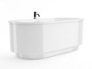 3D model White oval bath with floor mixer