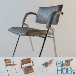 3D model Jacques Dumont Leather and Iron Chair_coroma3