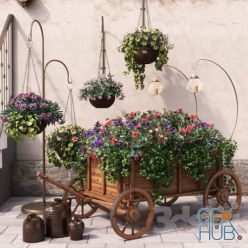 3D model Flower cart with lanterns and jugs