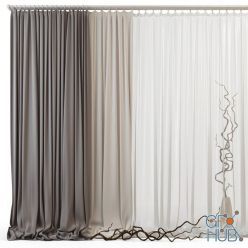 3D model Two color curtains and tulle