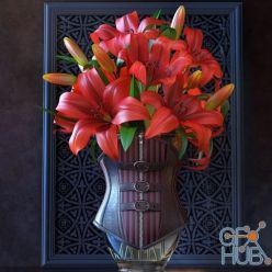 3D model Lilies in a vase with a corset